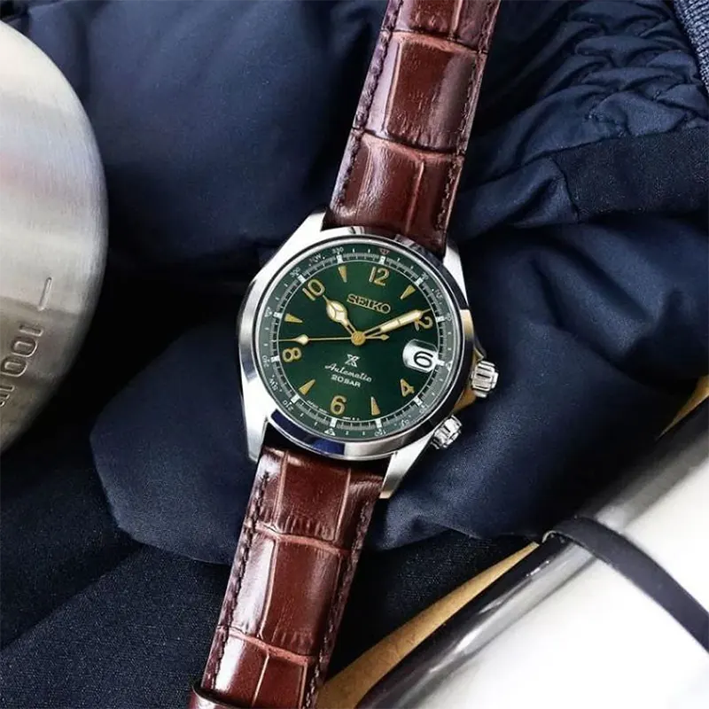 Seiko Prospex 'Alpinist' Leather Green Dial Men's Watch- SPB121J1